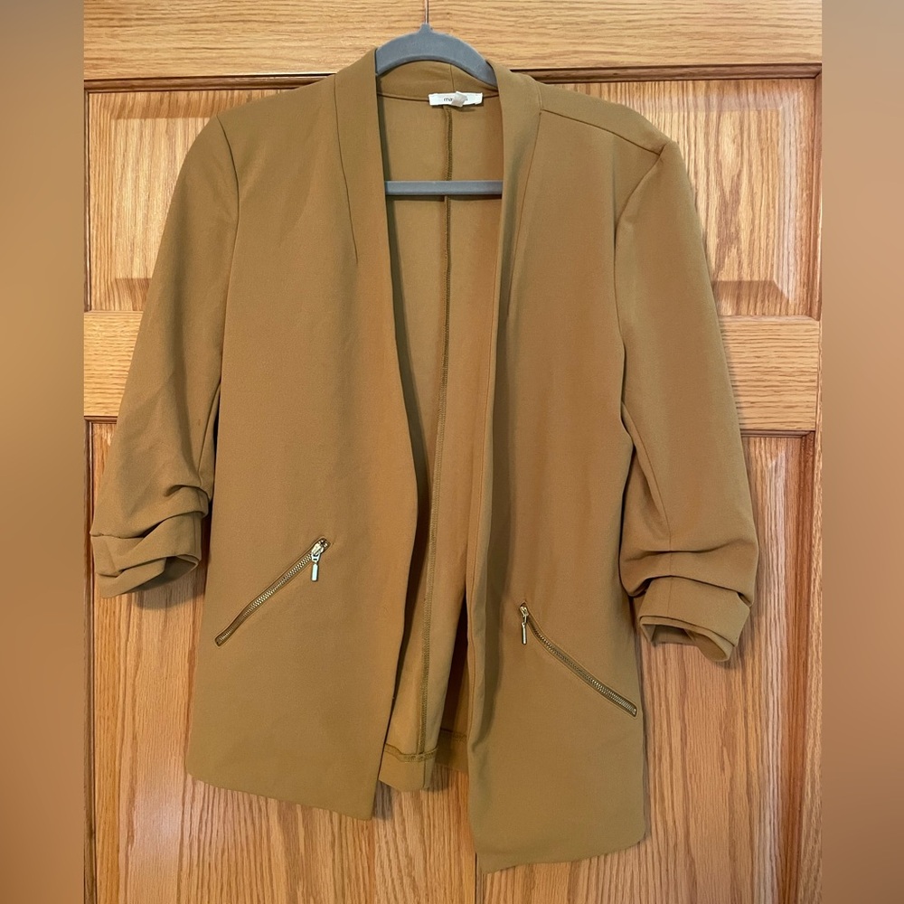 Maurices Tan Blazer with Ruched Sleeves